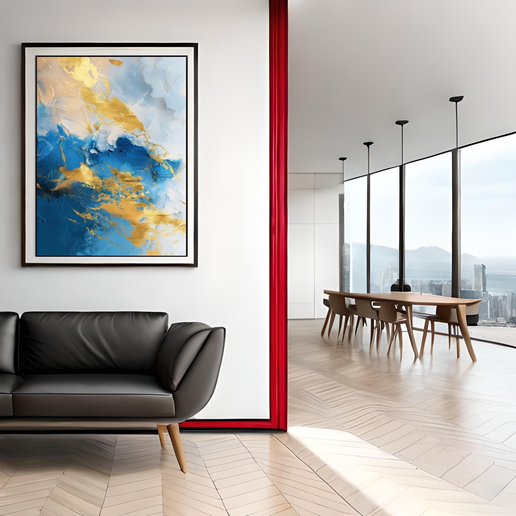 Blue and Gold Abstract Painting