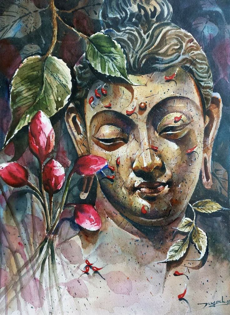 Lord Buddha With Tulip Painting