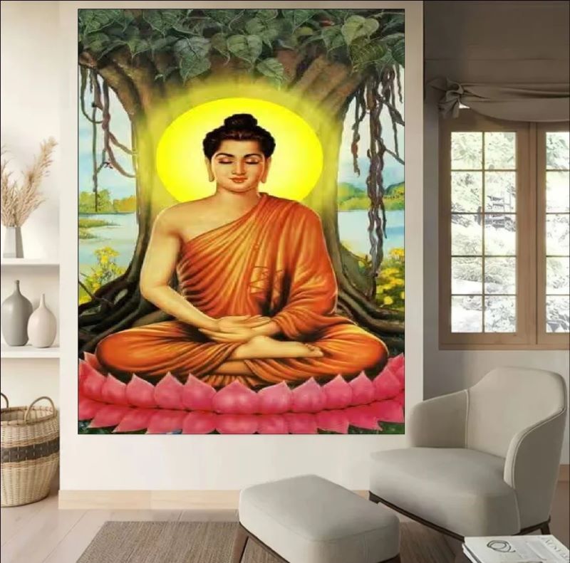 Buddha Under Tree Hand Painting on Canvas