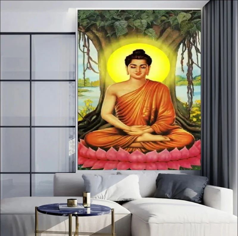 Buddha Under Tree Hand Painting on Canvas