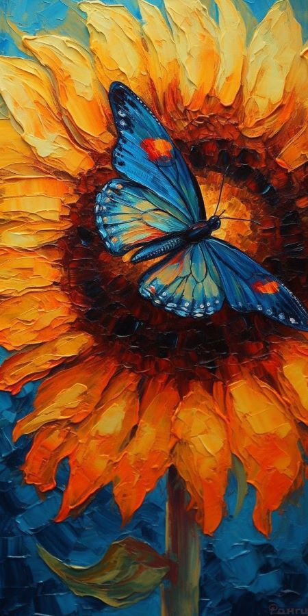 Painting of a Butterfly On a Sunflower