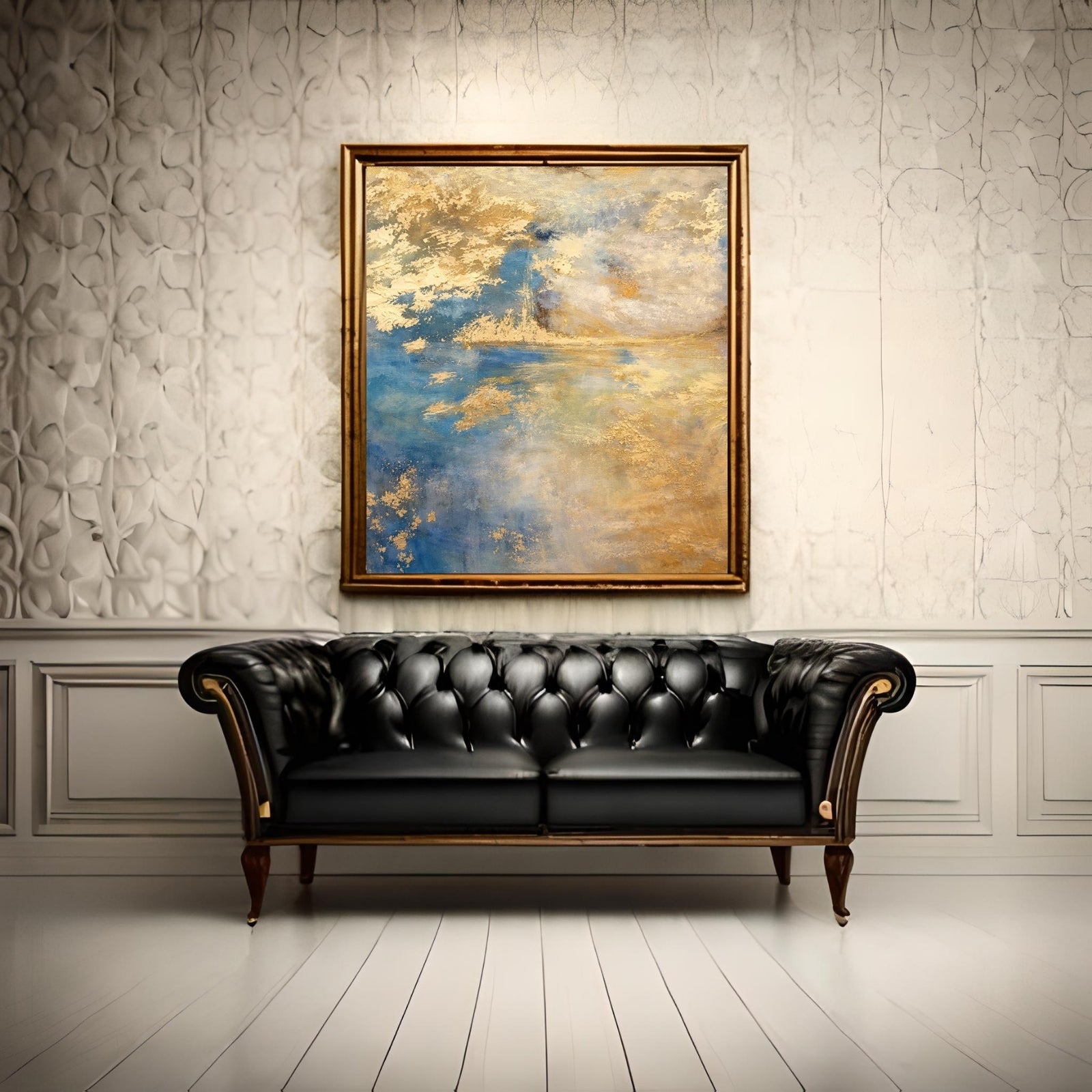 Abstract expressionist oil painting featuring thick, textured vertical brushstrokes in a vibrant mix of red, yellow, blue, and green on a white background.