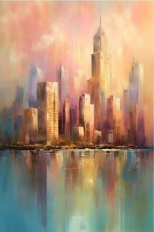City Skyline at Sunrise: A Soothing Abstract Reflection