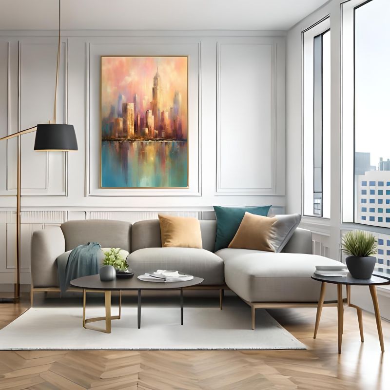 City Skyline at Sunrise: A Soothing Abstract Reflection