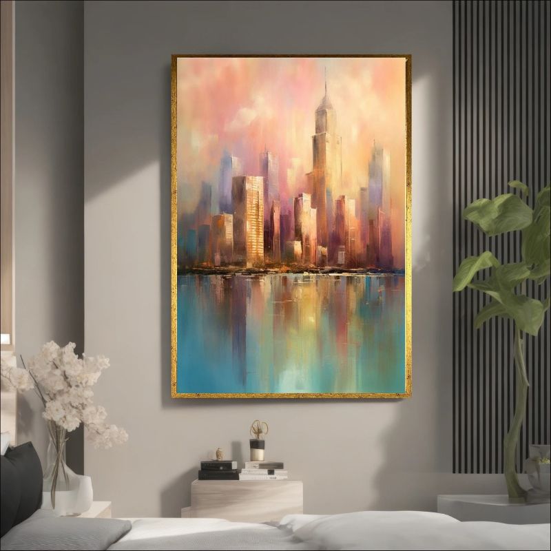 City Skyline at Sunrise: A Soothing Abstract Reflection