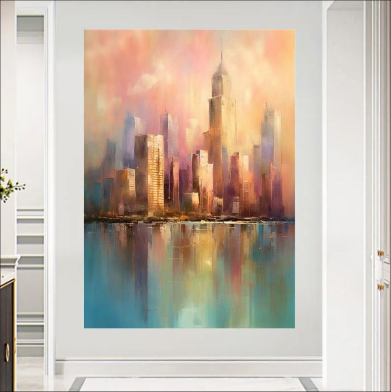 City Skyline at Sunrise: A Soothing Abstract Reflection