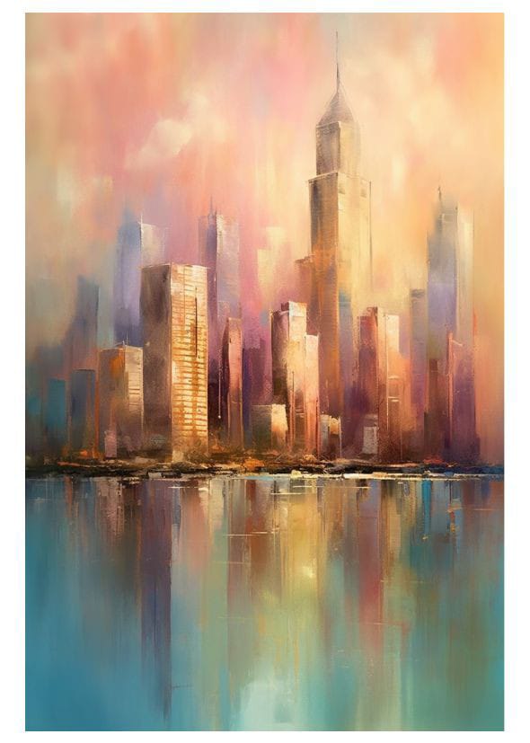 City Skyline at Sunrise: A Soothing Abstract Reflection