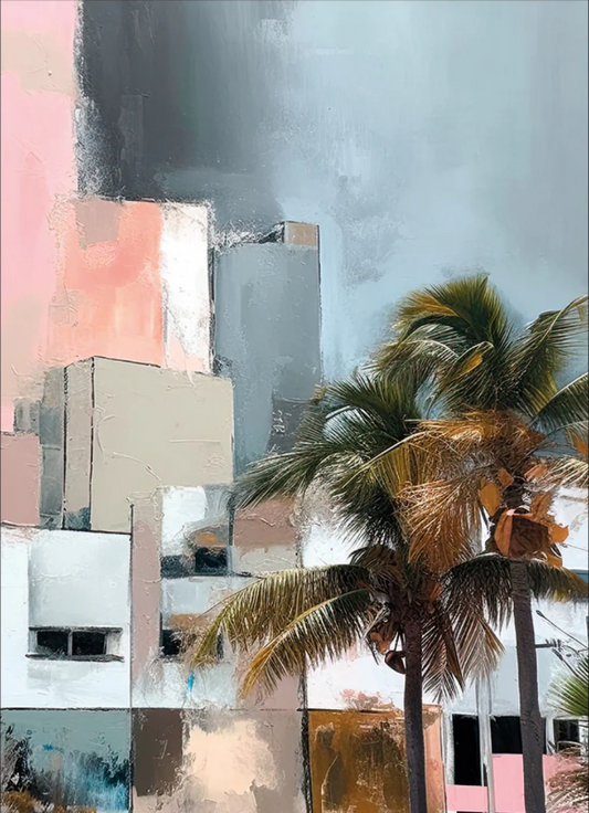 Coastal Vibes: Abstract Urban Landscape in Soft Hues