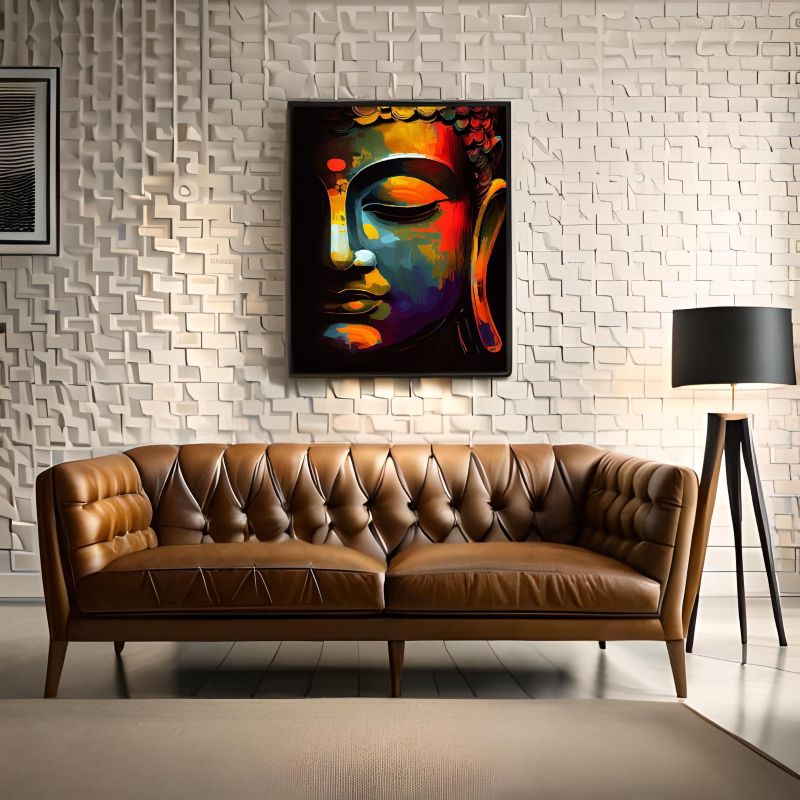 Colorful abstract depiction of Buddha with artistic style