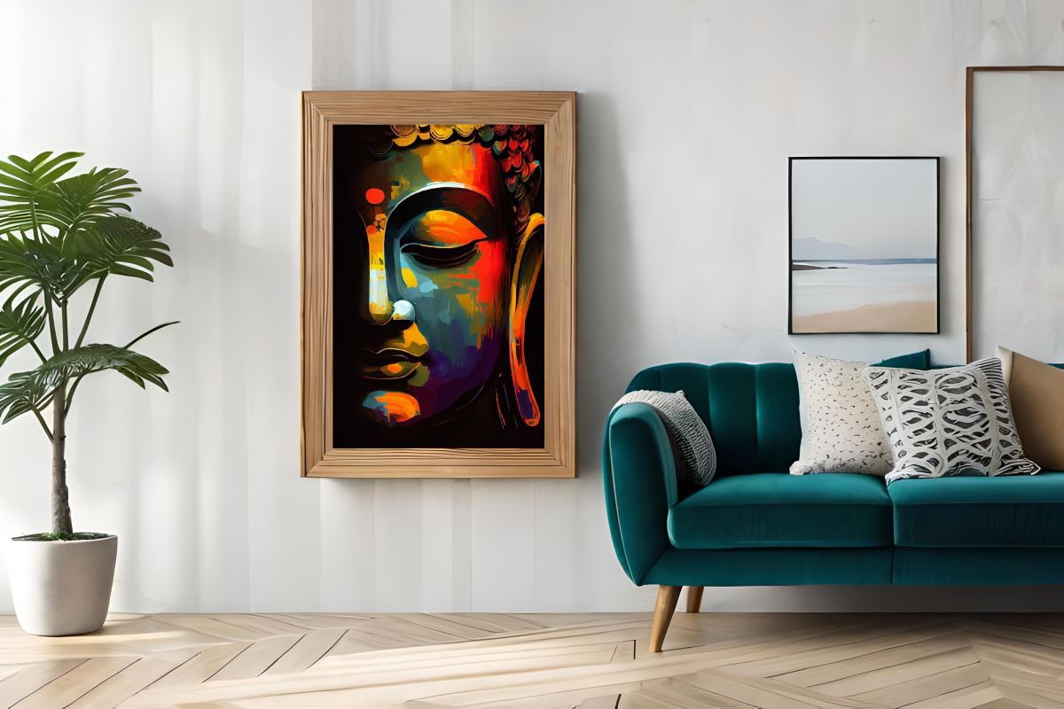 Colorful abstract depiction of Buddha with artistic style