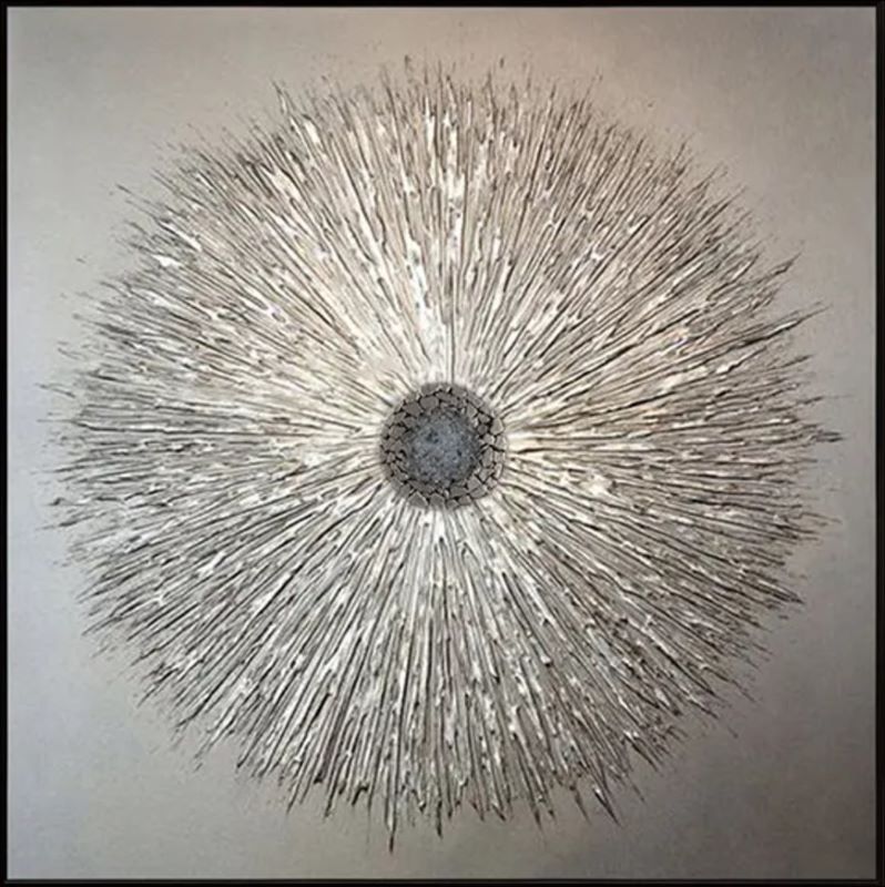 Solar Bloom - Radiant Circular Canvas Painting for Elegant Interiors