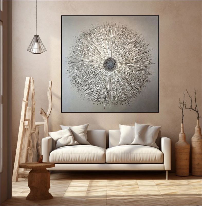 Solar Bloom - Radiant Circular Canvas Painting for Elegant Interiors