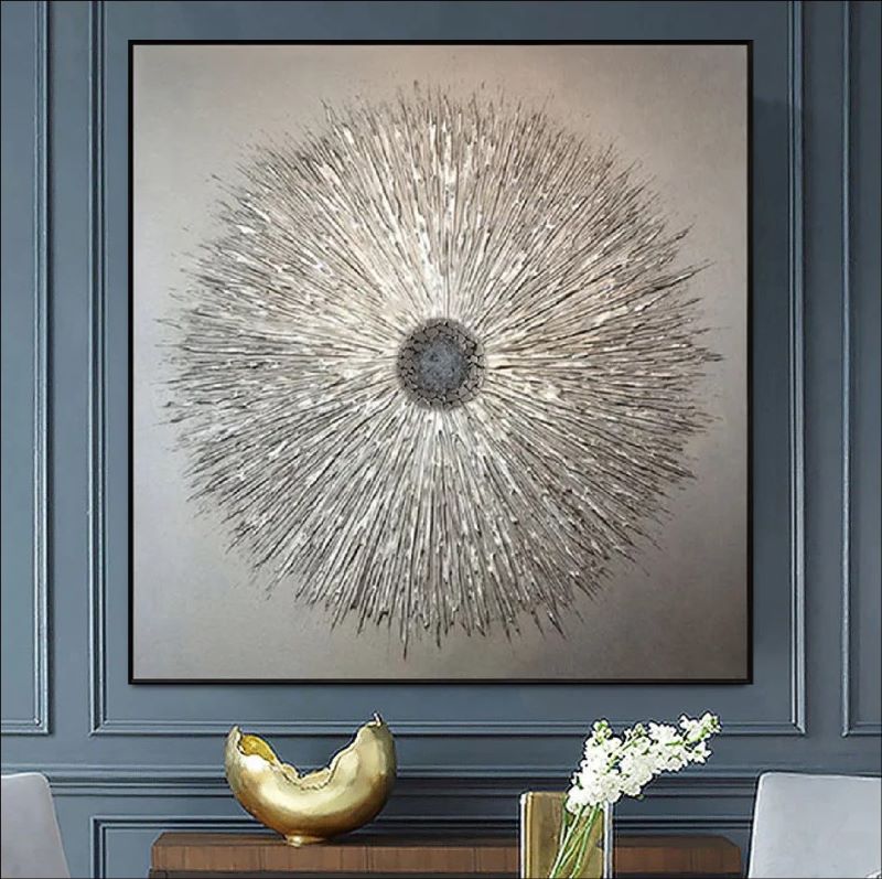 Solar Bloom - Radiant Circular Canvas Painting for Elegant Interiors