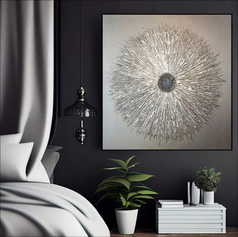 Solar Bloom - Radiant Circular Canvas Painting for Elegant Interiors