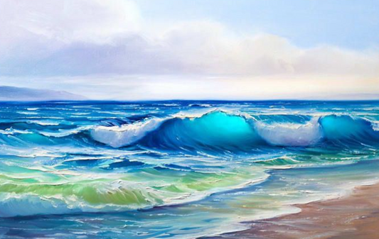 Crystal Waters: Serene Beach and Wave Artwork for Modern Spaces