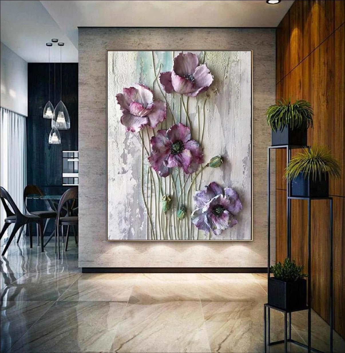 Dreamy textured floral painting with lavender and blush tones – available as a handmade canvas or fine art print for romantic and modern interiors.