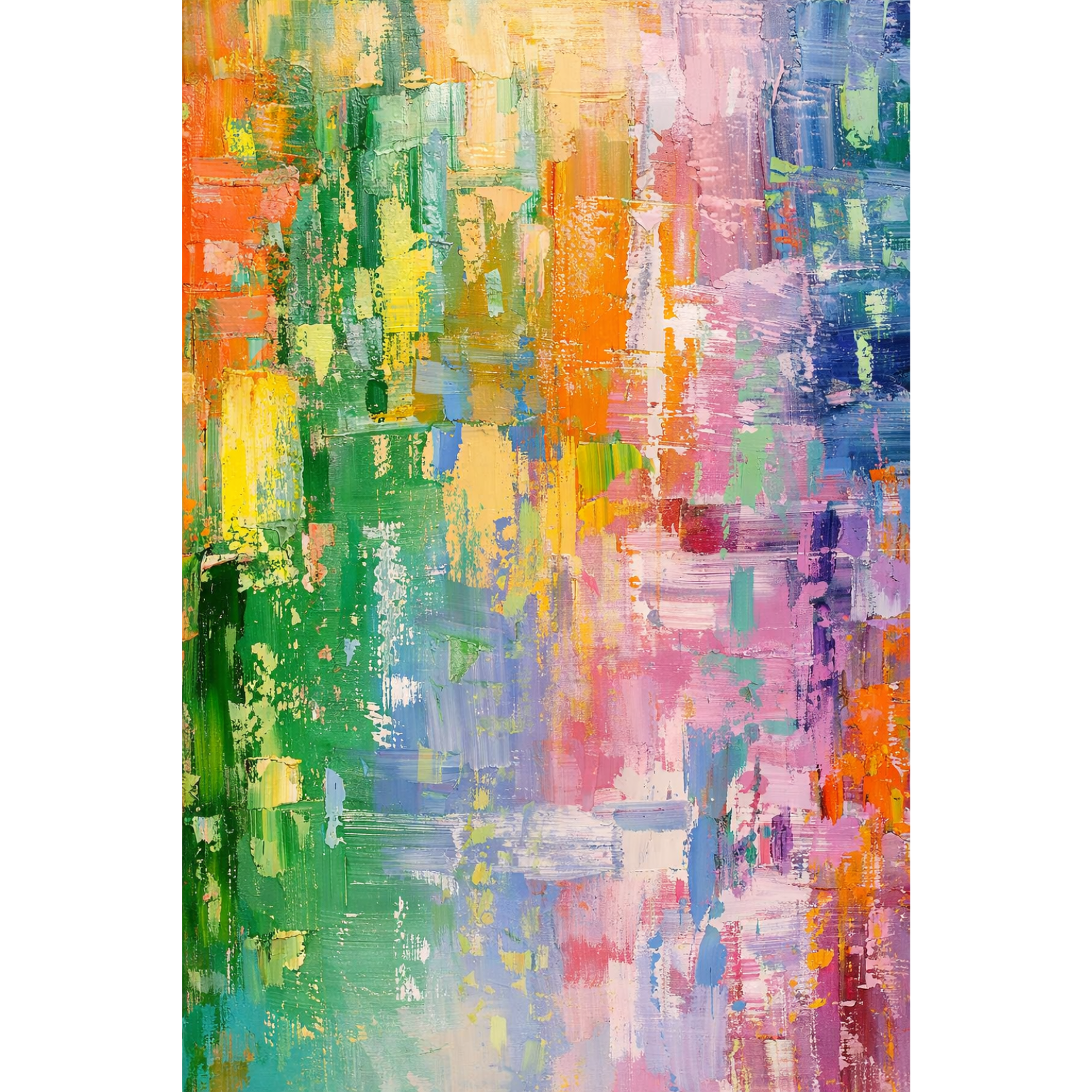 Abstract square painting with textured gold leaf accents over a soft blue and cream background, resembling a sun-drenched coastal horizon.