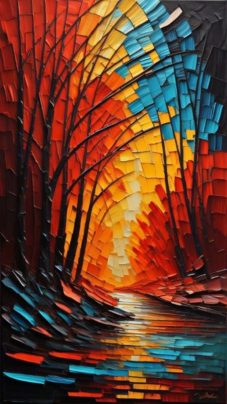 Fiery Woods: A Dance of Red, Yellow, and Blue