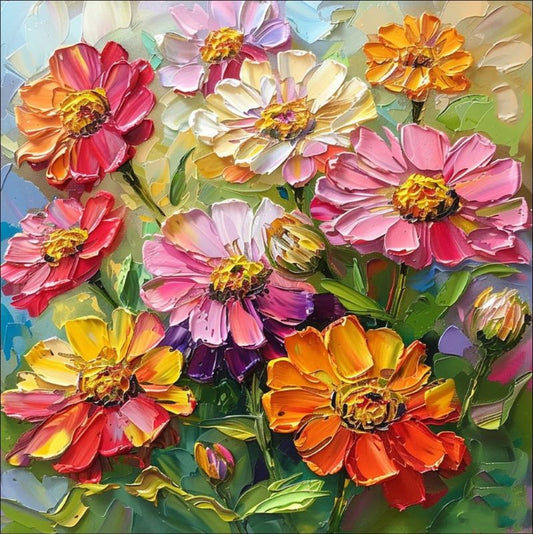 Floral Brilliance: Brightly Colored Abstract Painting of Flowers