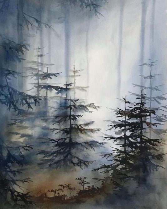 Foggy Trees Misty Forest : Landscape Painting