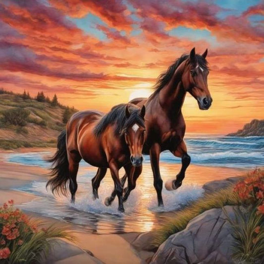 Gallop into Serenity - Horses at Sunset Canvas Art