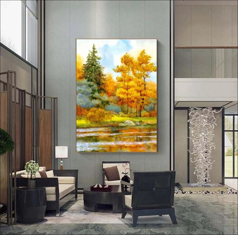 Autumn landscape with trees by a lake