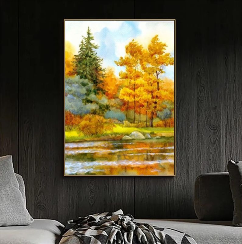 Autumn landscape with trees by a lake