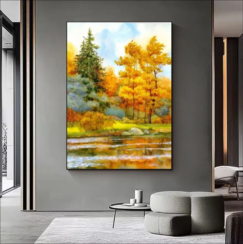 Autumn landscape with trees by a lake