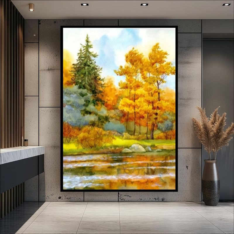 Autumn landscape with trees by a lake