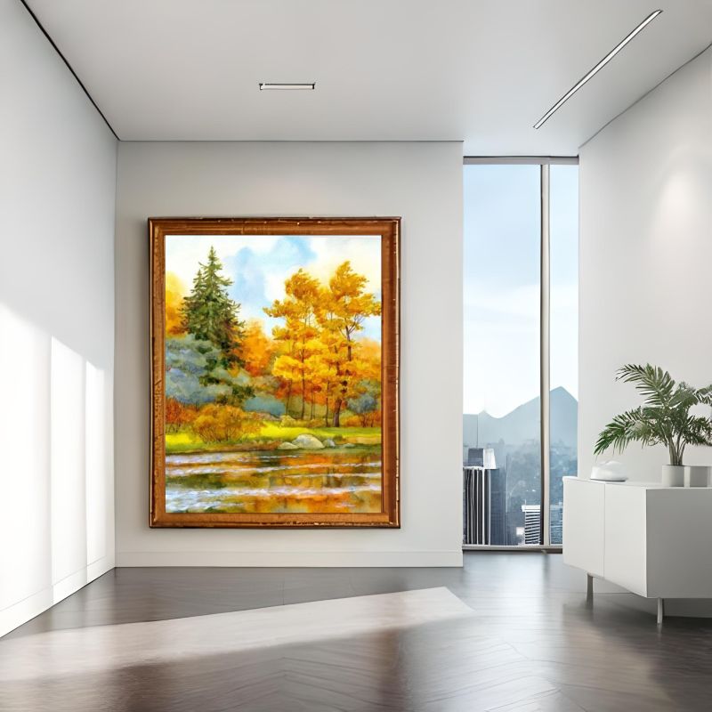 Autumn landscape with trees by a lake