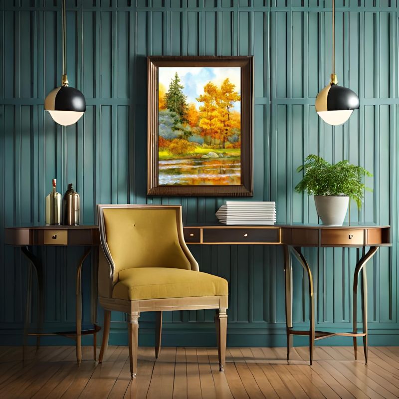 Golden Reflection, yellow chair, green wall and modern.