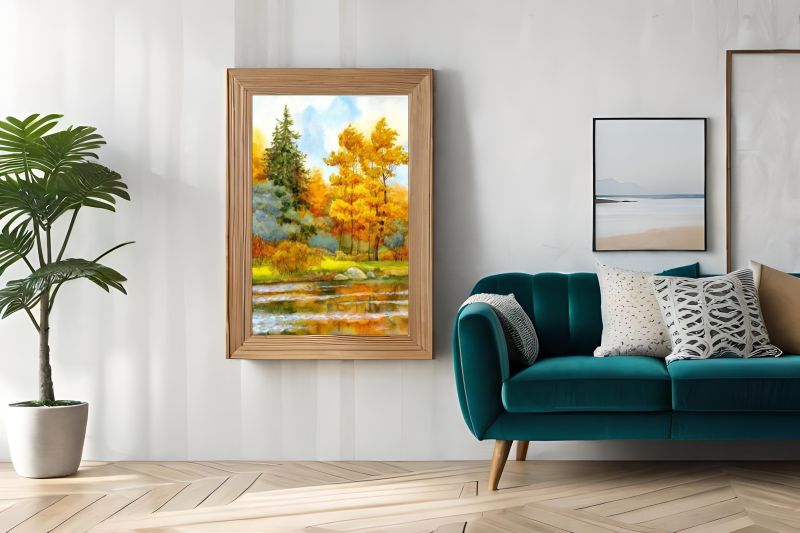 Autumn landscape with trees by a lake