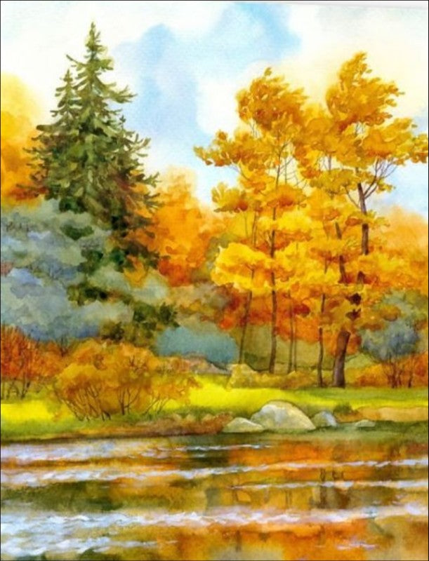 Autumn landscape with trees by a lake