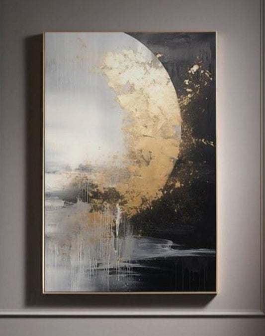 Golden Crescent: A Modern Abstract Lunar Masterpiece