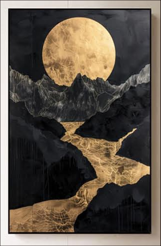 Golden Moon Over Mountains: Unique Abstract Canvas Art