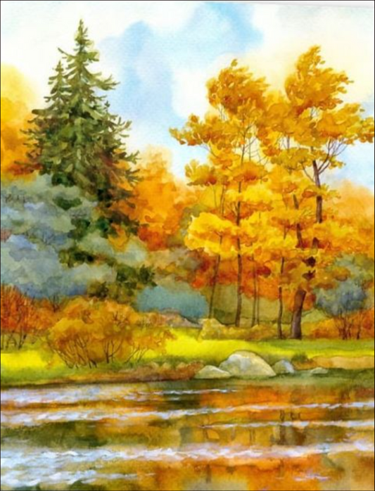 Golden Reflections: A Tranquil Autumn Landscape