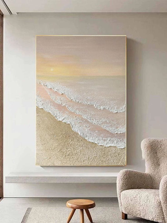 Golden Shoreline: Serene Beach Art for Modern Interiors