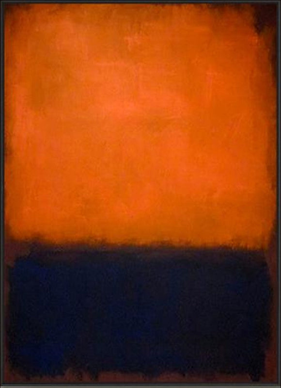 Abstract art with vibrant orange and deep blue, perfect for modern decor.