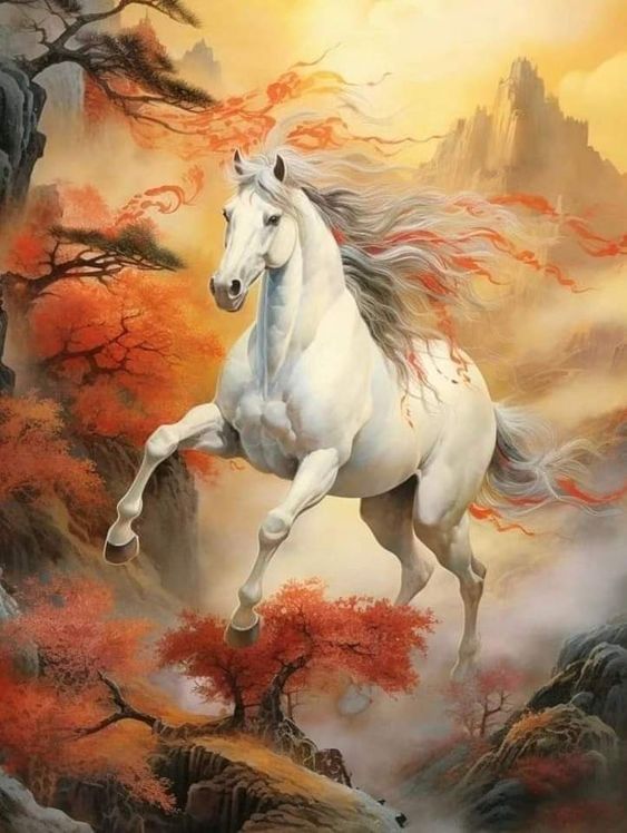 Running White Horse Painting