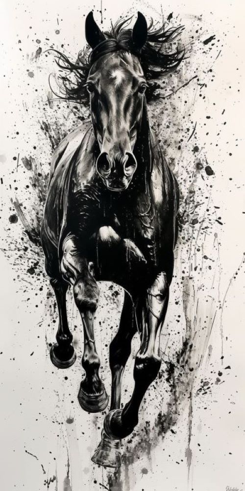 Running Black & White Horse Painting