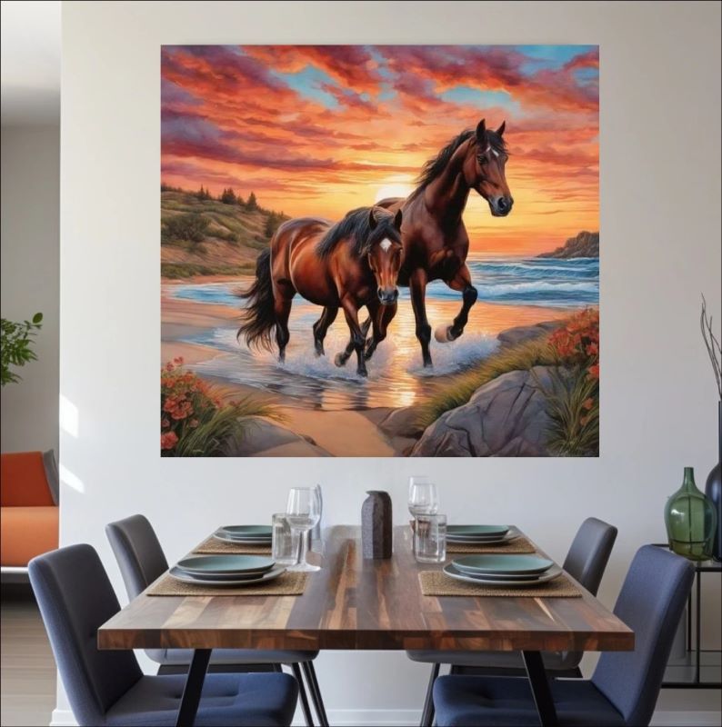 Gallop into Serenity - Horses at Sunset Canvas Art