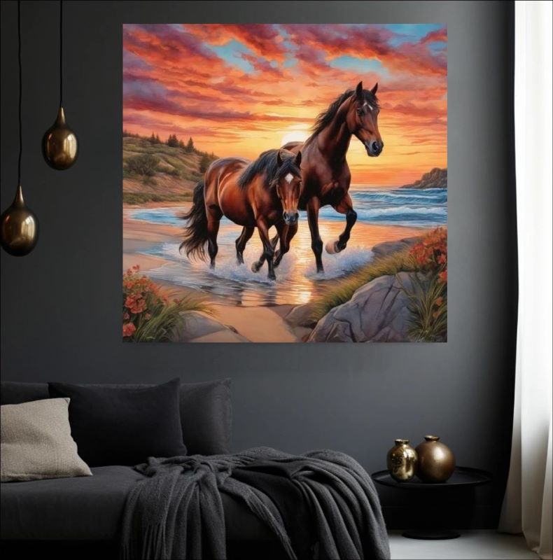 Gallop into Serenity - Horses at Sunset Canvas Art