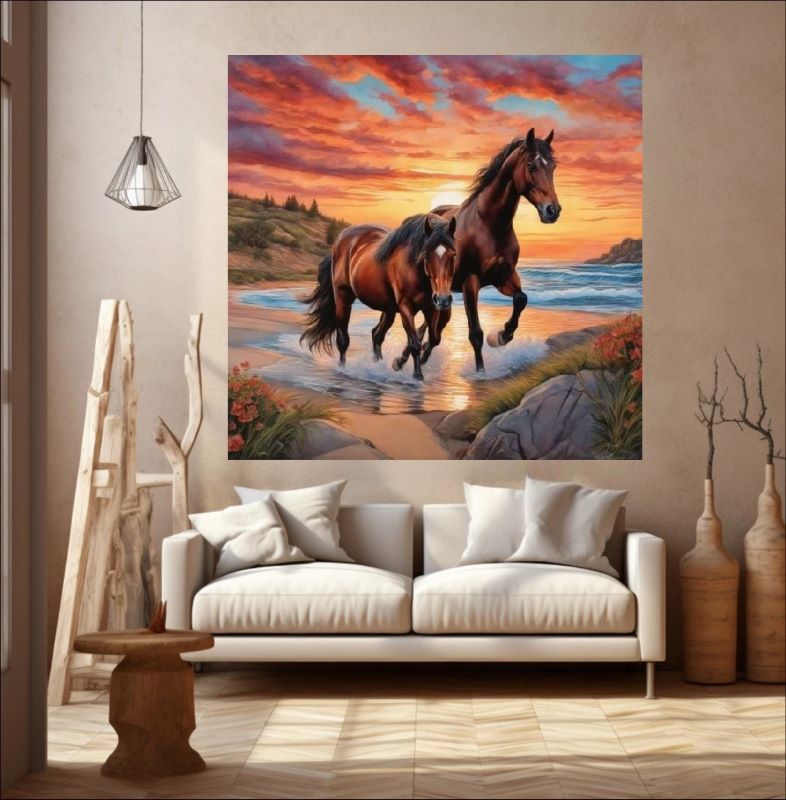 Gallop into Serenity - Horses at Sunset Canvas Art