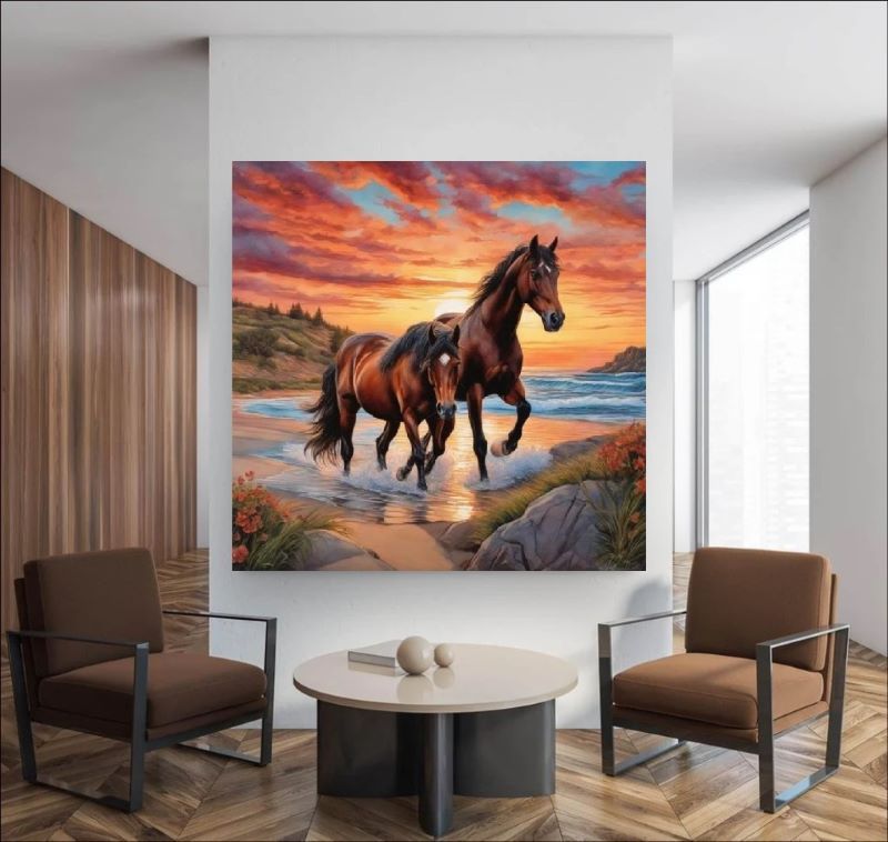 Gallop into Serenity - Horses at Sunset Canvas Art