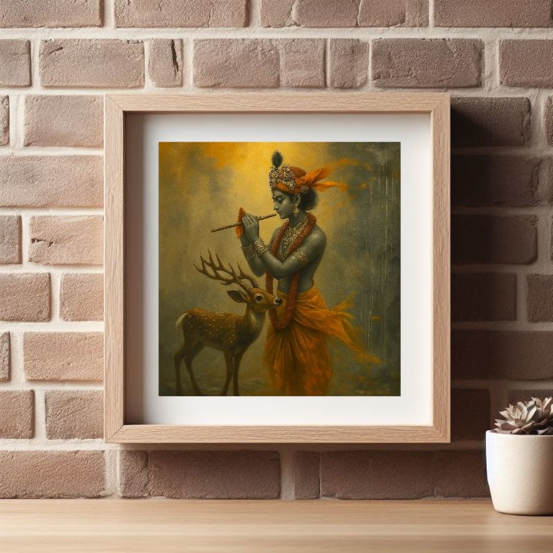 Krishna Playing Flute Handmade Art