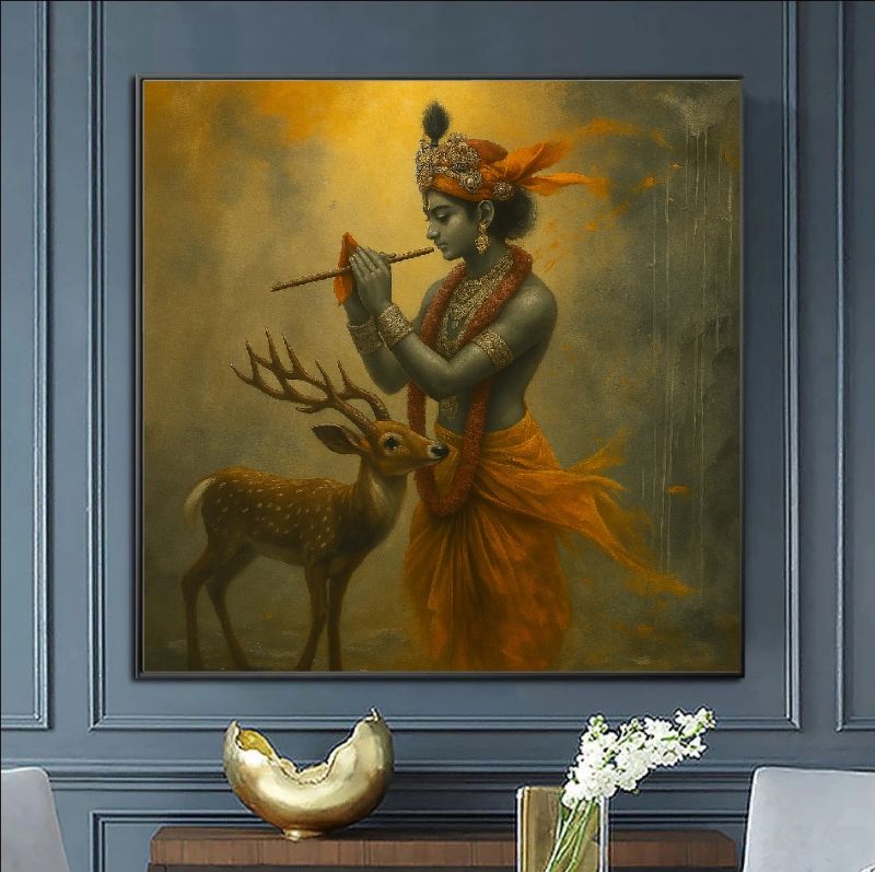 Krishna Playing Flute Handmade Art
