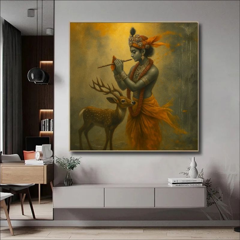 Krishna Playing Flute Handmade Art