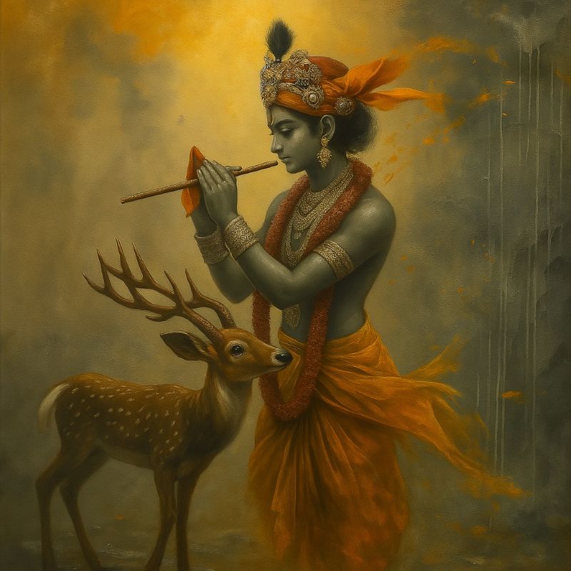 Krishna Playing Flute Handmade Art