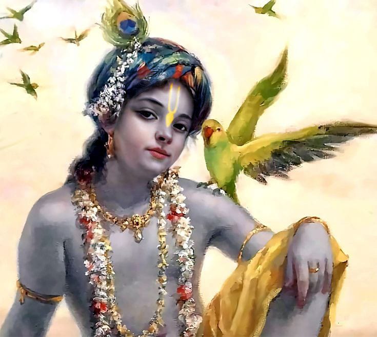 Krishna and the Parrot - Symbol of Divine Friendship