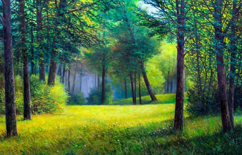 Oil Painting Colorful Summer Forest Art